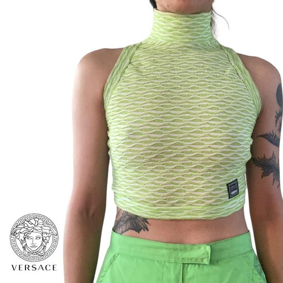 versace jeans couture neon green turtleneck crop top XS - Picture 2 of 4